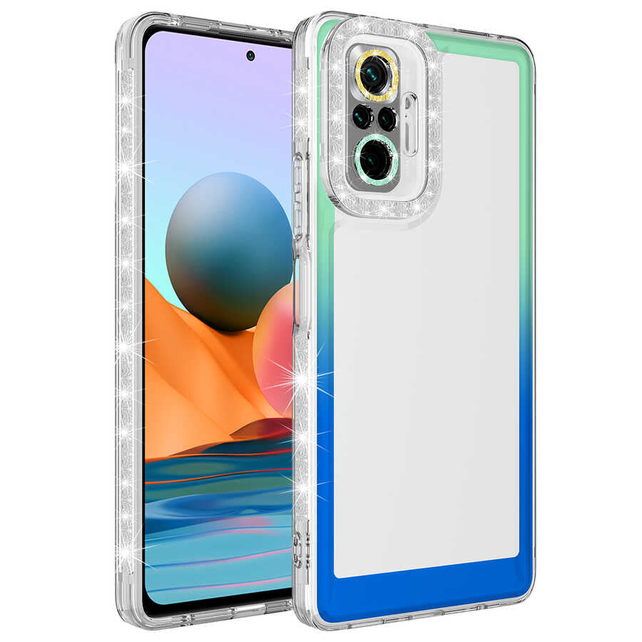Xiaomi Redmi Note 10 Pro Uyumlu Kılıf Simli ve Renk Geçiş Tasarımlı Lens Korumalı Zore Park Kapak