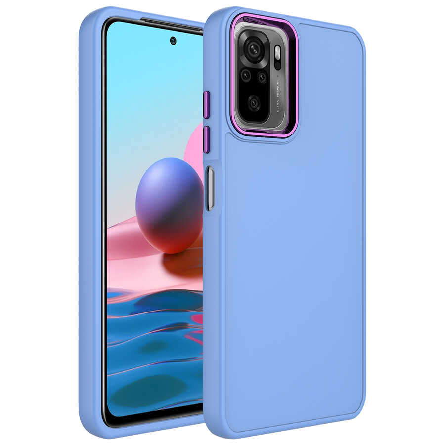 Xiaomi Redmi Note 10S Uyumlu Kılıf Metal Çerçeve ve Buton Tasarımlı Silikon Zore Luna Kapak