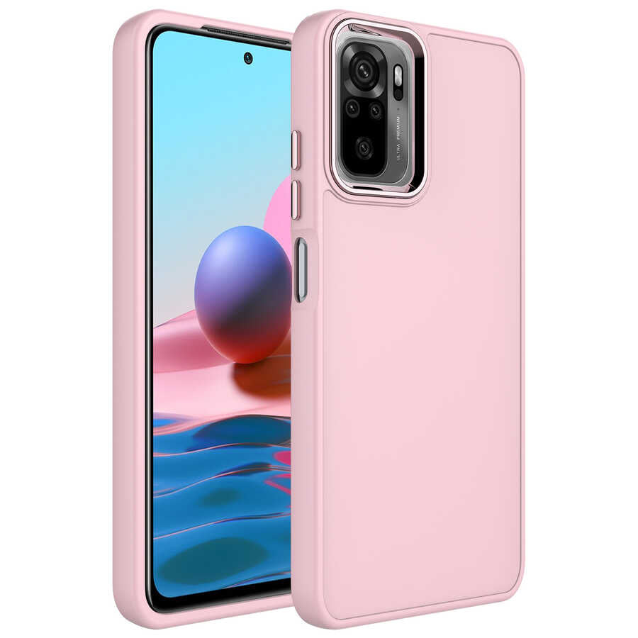 Xiaomi Redmi Note 10S Uyumlu Kılıf Metal Çerçeve ve Buton Tasarımlı Silikon Zore Luna Kapak