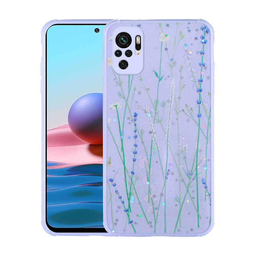 Xiaomi Redmi Note 10S Uyumlu Kılıf Simli Desenli Kamera Korumalı Parlak Zore Popy Kapak