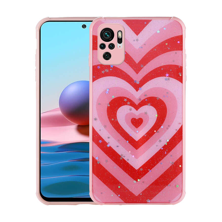 Xiaomi Redmi Note 10S Uyumlu Kılıf Simli Desenli Kamera Korumalı Parlak Zore Popy Kapak