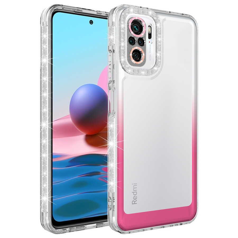 Xiaomi Redmi Note 10S Uyumlu Kılıf Simli ve Renk Geçiş Tasarımlı Lens Korumalı Zore Park Kapak