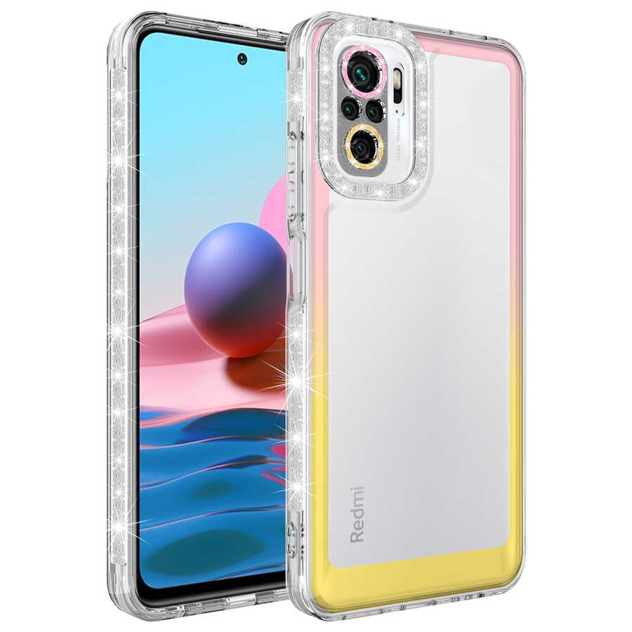 Xiaomi Redmi Note 10S Uyumlu Kılıf Simli ve Renk Geçiş Tasarımlı Lens Korumalı Zore Park Kapak