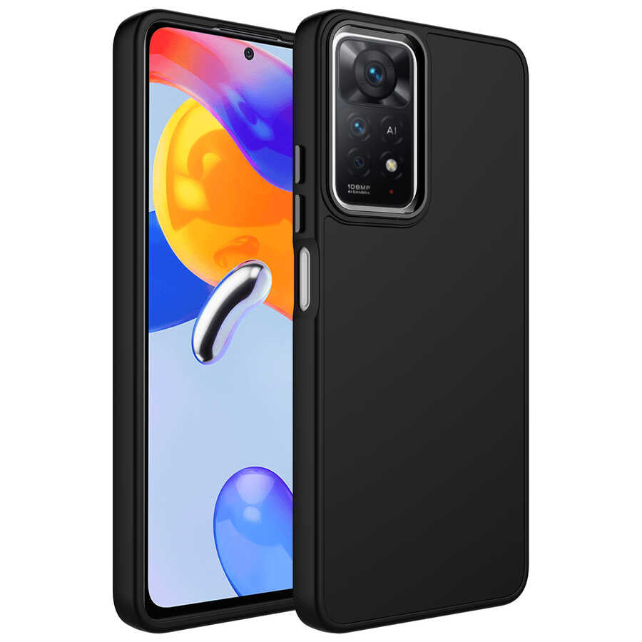 Xiaomi Redmi Note 11 Global Uyumlu Kılıf Metal Çerçeve ve Buton Tasarımlı Silikon Zore Luna Kapak