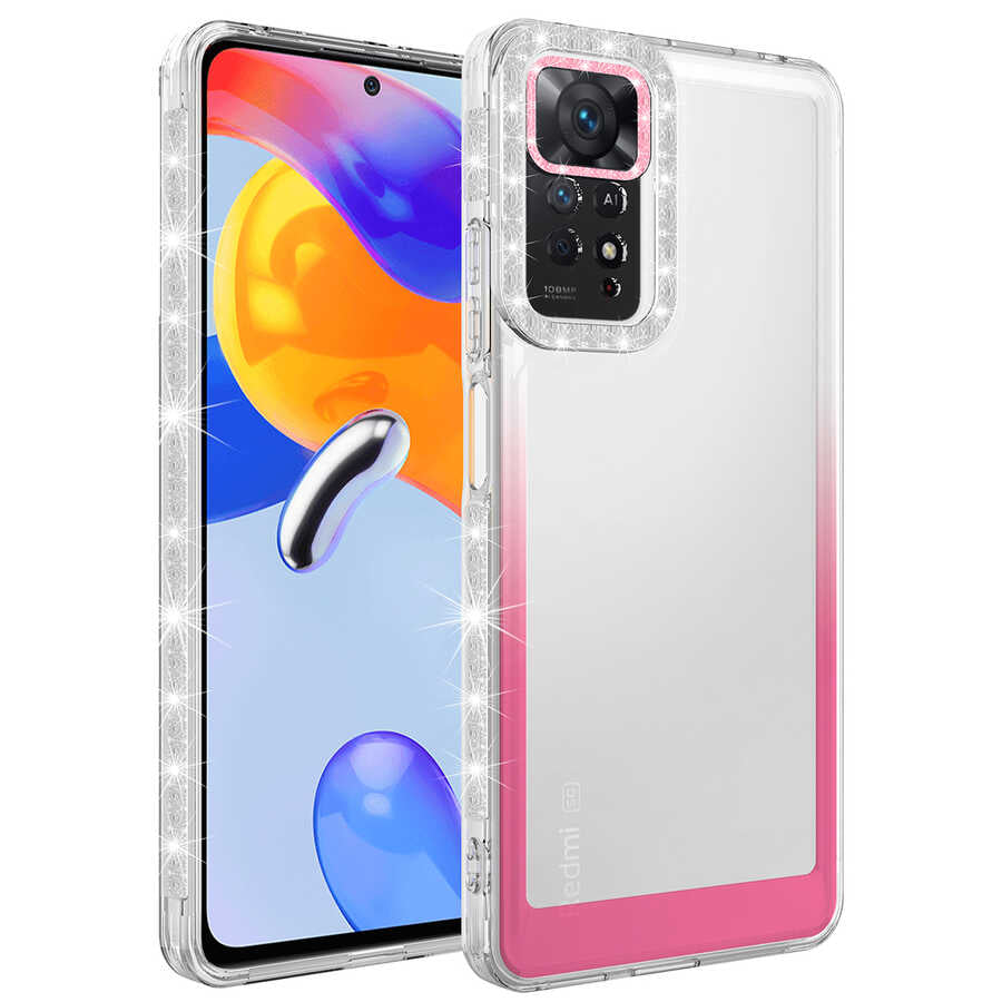 Xiaomi Redmi Note 11 Global Uyumlu Kılıf Simli ve Renk Geçiş Tasarımlı Lens Korumalı Zore Park Kapak