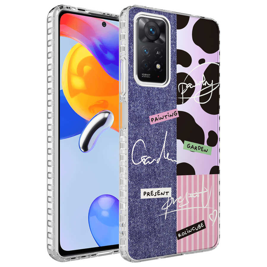 Xiaomi Redmi Note 11 Pro 5G Uyumlu Kılıf Airbag Kenarlı Renkli Desenli Silikon Zore Elegans Kapak