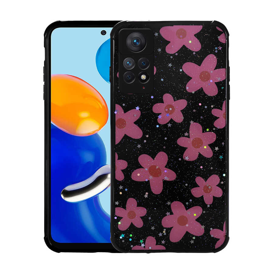 Xiaomi Redmi Note 11 Pro 5G Uyumlu Kılıf Simli Desenli Kamera Korumalı Parlak Zore Popy Kapak