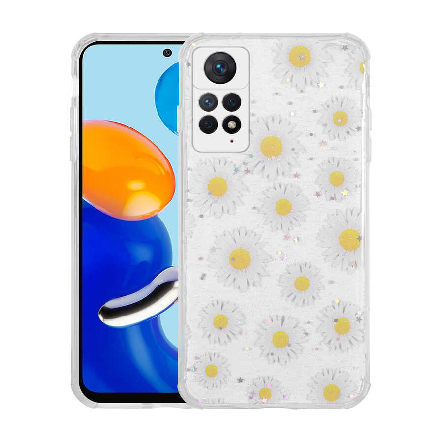 Xiaomi Redmi Note 11 Pro 5G Uyumlu Kılıf Simli Desenli Kamera Korumalı Parlak Zore Popy Kapak