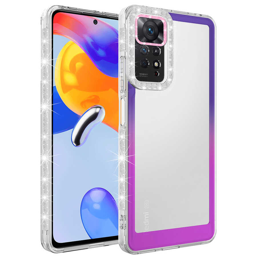 Xiaomi Redmi Note 11 Pro 5G Uyumlu Kılıf Simli ve Renk Geçiş Tasarımlı Lens Korumalı Zore Park Kapak