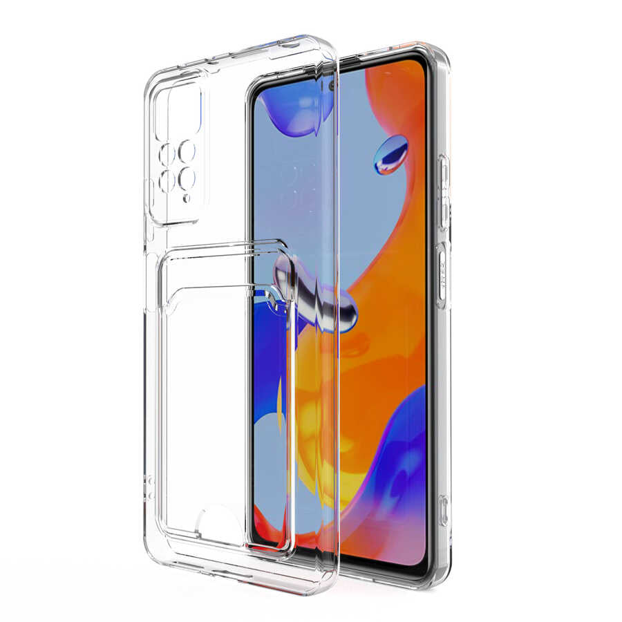 Xiaomi Redmi Note 11S Global Uyumlu Kılıf Kartlıklı Şeffaf Zore Setra Clear Silikon Kapak