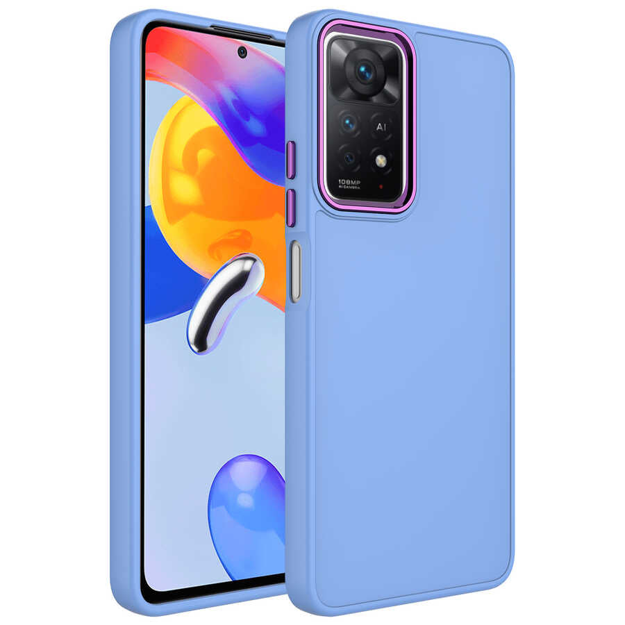 Xiaomi Redmi Note 11S Global Uyumlu Kılıf Metal Çerçeve ve Buton Tasarımlı Silikon Zore Luna Kapak