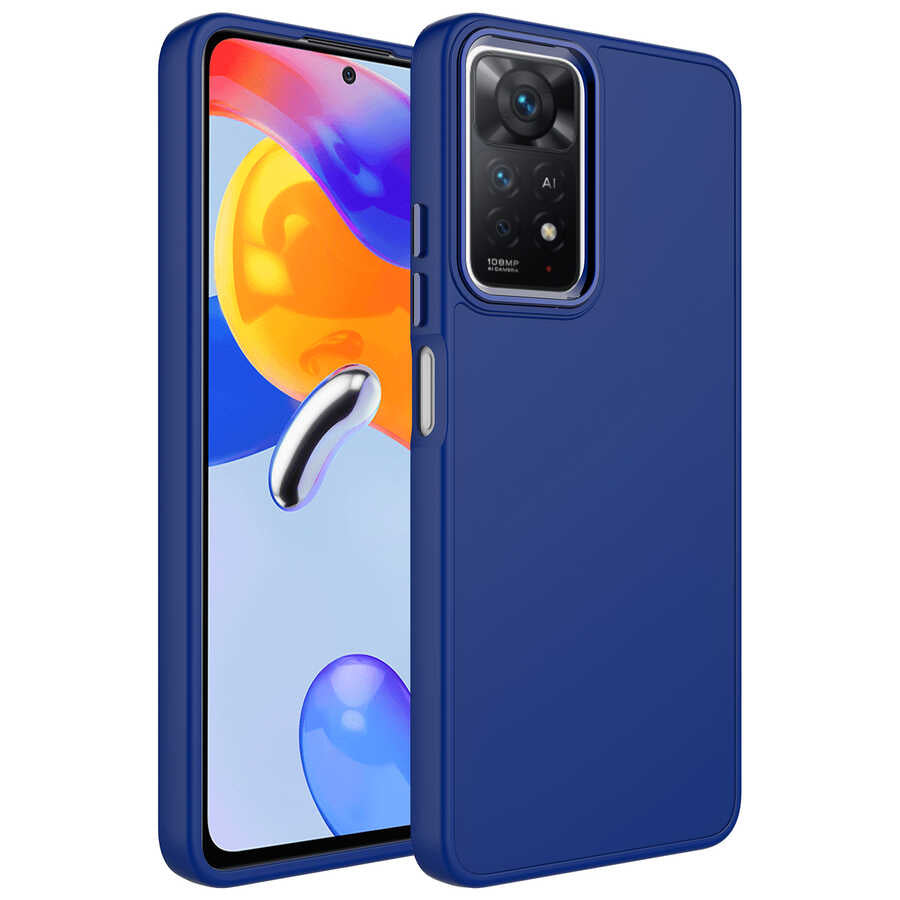 Xiaomi Redmi Note 11S Global Uyumlu Kılıf Metal Çerçeve ve Buton Tasarımlı Silikon Zore Luna Kapak