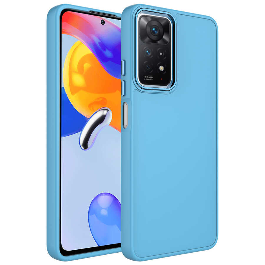 Xiaomi Redmi Note 11S Global Uyumlu Kılıf Metal Çerçeve ve Buton Tasarımlı Silikon Zore Luna Kapak