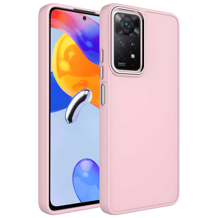 Xiaomi Redmi Note 11S Global Uyumlu Kılıf Metal Çerçeve ve Buton Tasarımlı Silikon Zore Luna Kapak