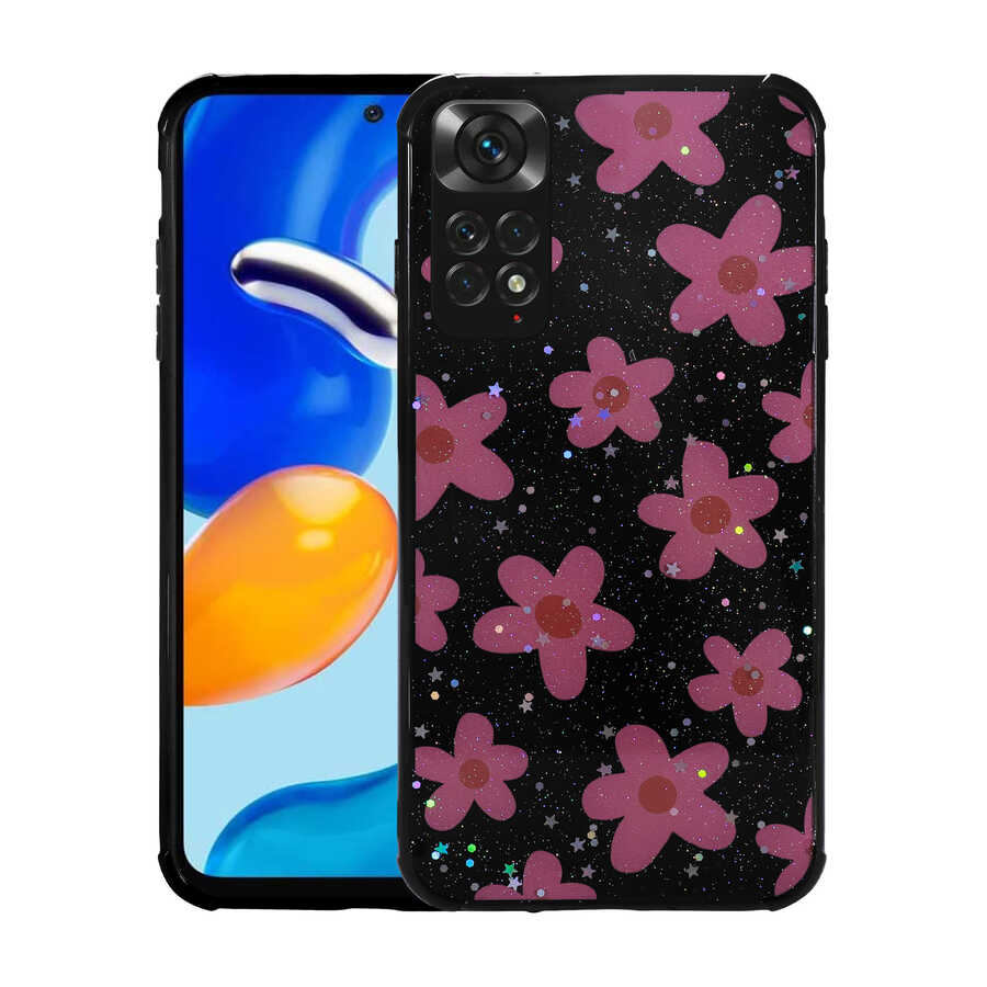Xiaomi Redmi Note 11S Global Uyumlu Kılıf Simli Desenli Kamera Korumalı Parlak Zore Popy Kapak
