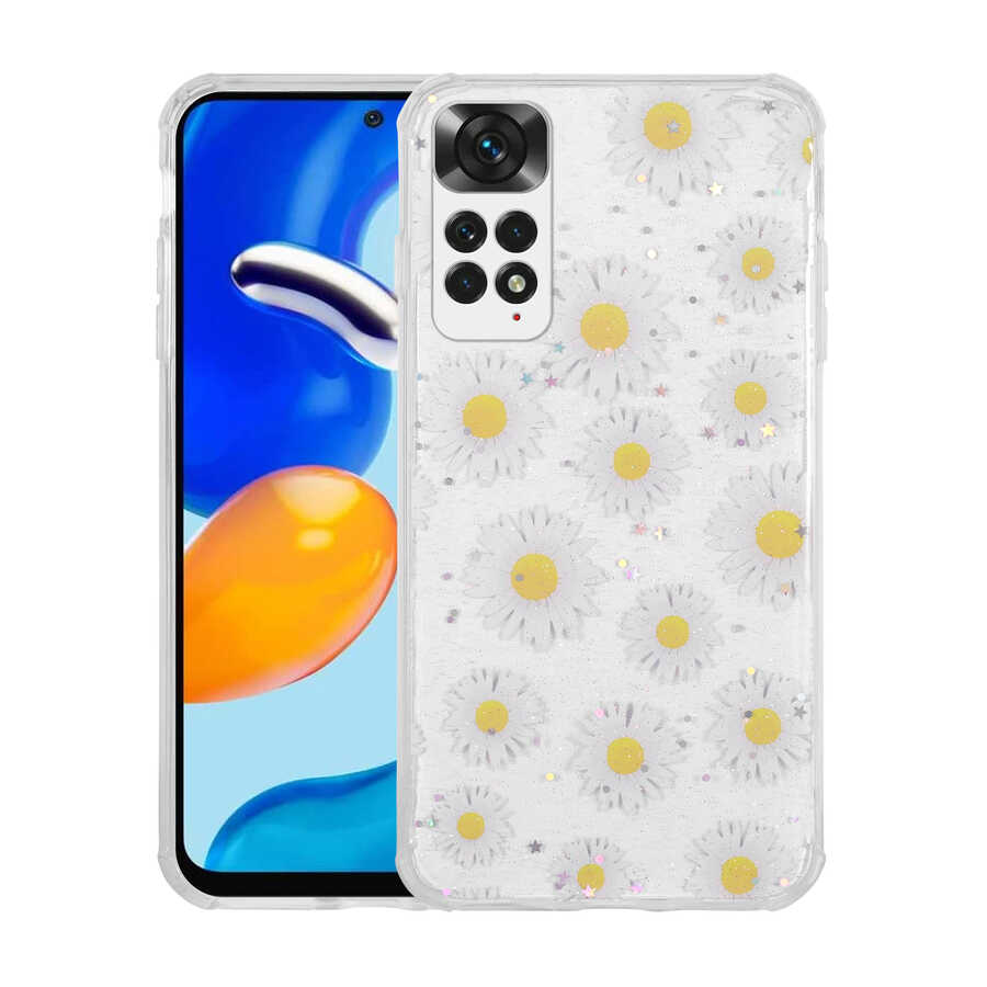 Xiaomi Redmi Note 11S Global Uyumlu Kılıf Simli Desenli Kamera Korumalı Parlak Zore Popy Kapak