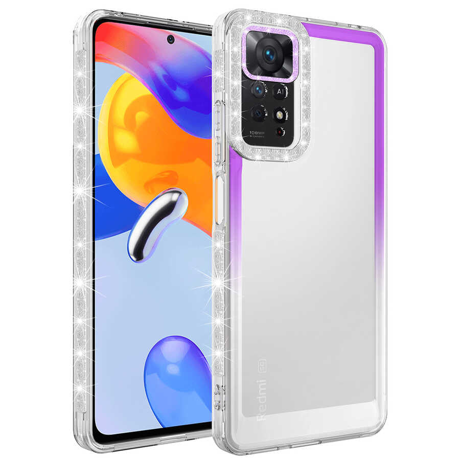 Xiaomi Redmi Note 11S Global Uyumlu Kılıf Simli ve Renk Geçiş Tasarımlı Lens Korumalı Zore Park Kapak