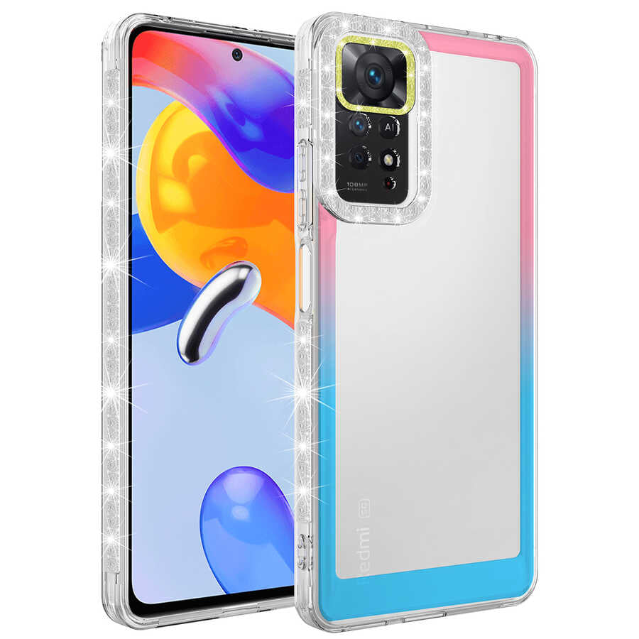 Xiaomi Redmi Note 11S Global Uyumlu Kılıf Simli ve Renk Geçiş Tasarımlı Lens Korumalı Zore Park Kapak