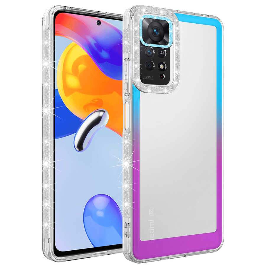 Xiaomi Redmi Note 11S Global Uyumlu Kılıf Simli ve Renk Geçiş Tasarımlı Lens Korumalı Zore Park Kapak
