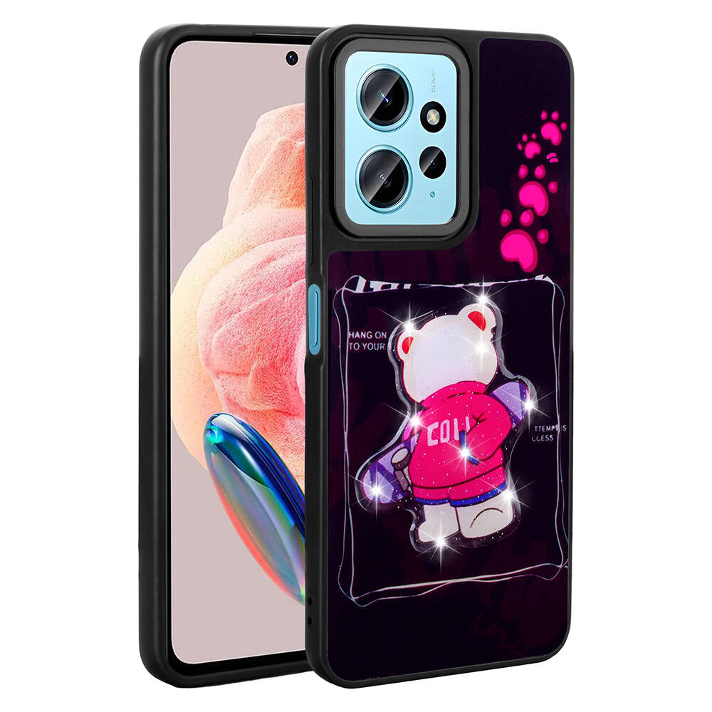 Xiaomi Redmi Note 12 4G Uyumlu Kılıf Parlayan Kabartmalı İkonik Figürlü Zore Amas Silikon Kapak