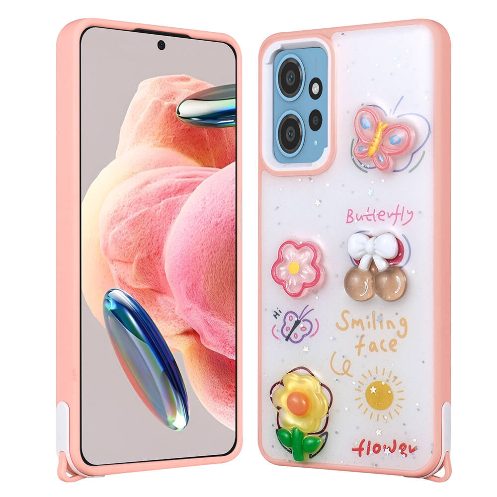 Xiaomi Redmi Note 12 4G Uyumlu Kılıf Parlayan Simli Kabartma Figürlü Zore Cevze Kapak