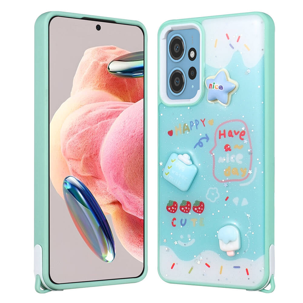 Xiaomi Redmi Note 12 4G Uyumlu Kılıf Parlayan Simli Kabartma Figürlü Zore Cevze Kapak