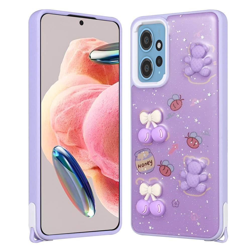 Xiaomi Redmi Note 12 4G Uyumlu Kılıf Parlayan Simli Kabartma Figürlü Zore Cevze Kapak