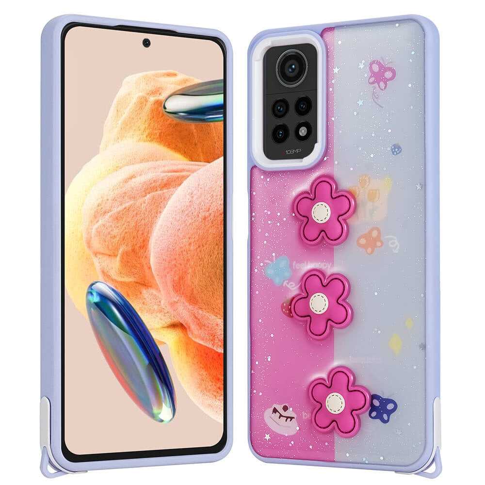 Xiaomi Redmi Note 12 Pro 4G Uyumlu Kılıf Parlayan Simli Kabartma Figürlü Zore Cevze Kapak