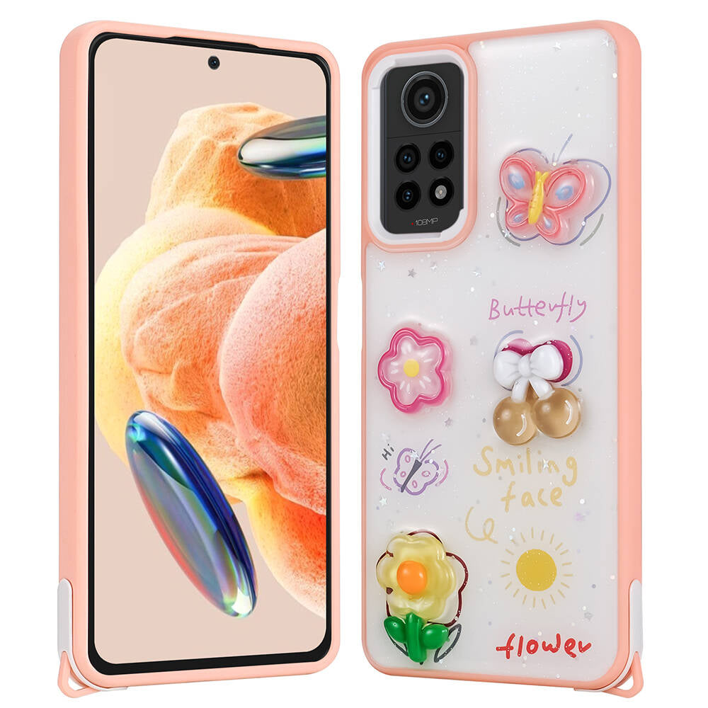 Xiaomi Redmi Note 12 Pro 4G Uyumlu Kılıf Parlayan Simli Kabartma Figürlü Zore Cevze Kapak