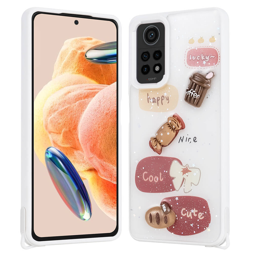 Xiaomi Redmi Note 12 Pro 4G Uyumlu Kılıf Parlayan Simli Kabartma Figürlü Zore Cevze Kapak