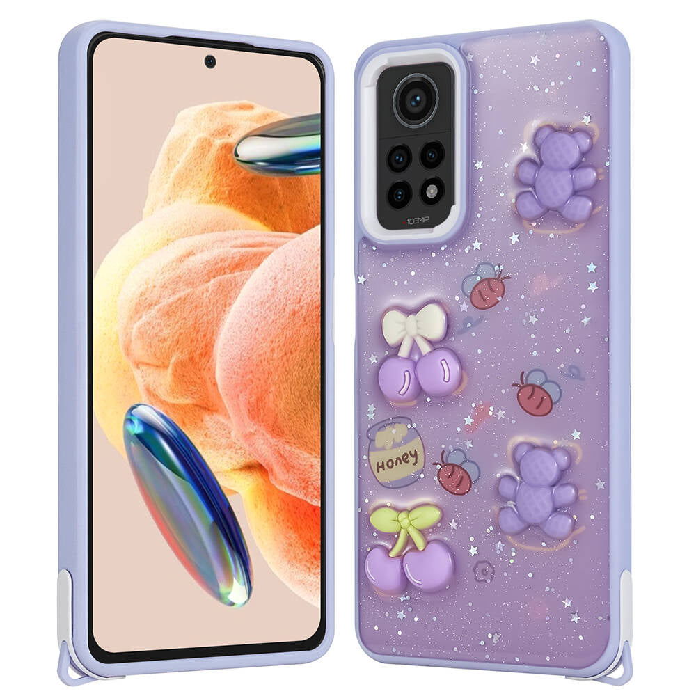 Xiaomi Redmi Note 12 Pro 4G Uyumlu Kılıf Parlayan Simli Kabartma Figürlü Zore Cevze Kapak