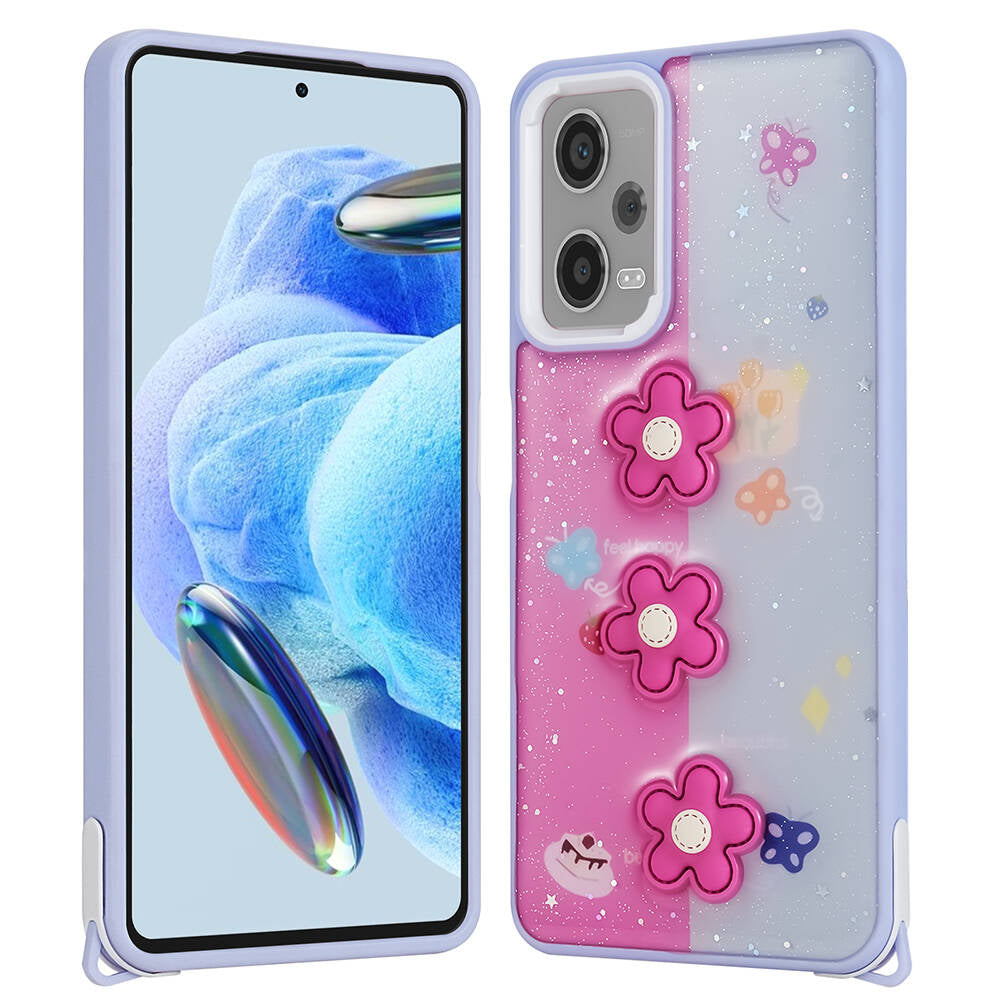 Xiaomi Redmi Note 12 Pro Plus 5G Uyumlu Kılıf Parlayan Simli Kabartma Figürlü Zore Cevze Kapak