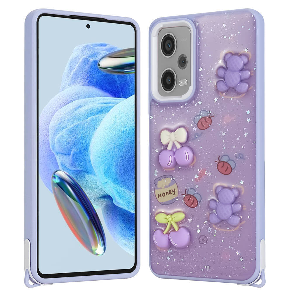 Xiaomi Redmi Note 12 Pro Plus 5G Uyumlu Kılıf Parlayan Simli Kabartma Figürlü Zore Cevze Kapak