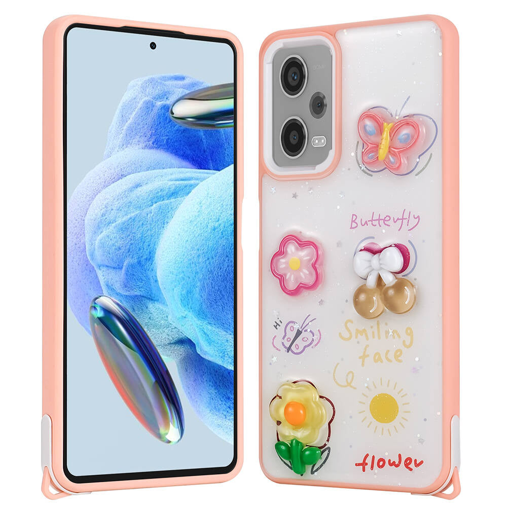 Xiaomi Redmi Note 12 Pro Plus 5G Uyumlu Kılıf Parlayan Simli Kabartma Figürlü Zore Cevze Kapak