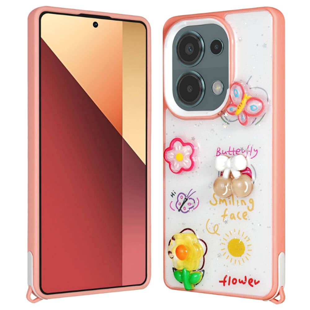 Xiaomi Redmi Note 13 Pro 4G Uyumlu Kılıf Parlayan Simli Kabartma Figürlü Zore Cevze Kapak