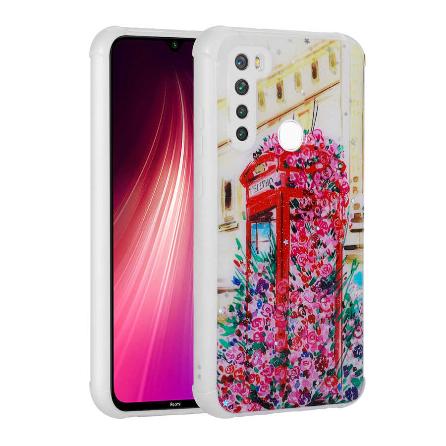 Xiaomi Redmi Note 8 Uyumlu Kılıf Simli Desenli Kamera Korumalı Parlak Zore Popy Kapak