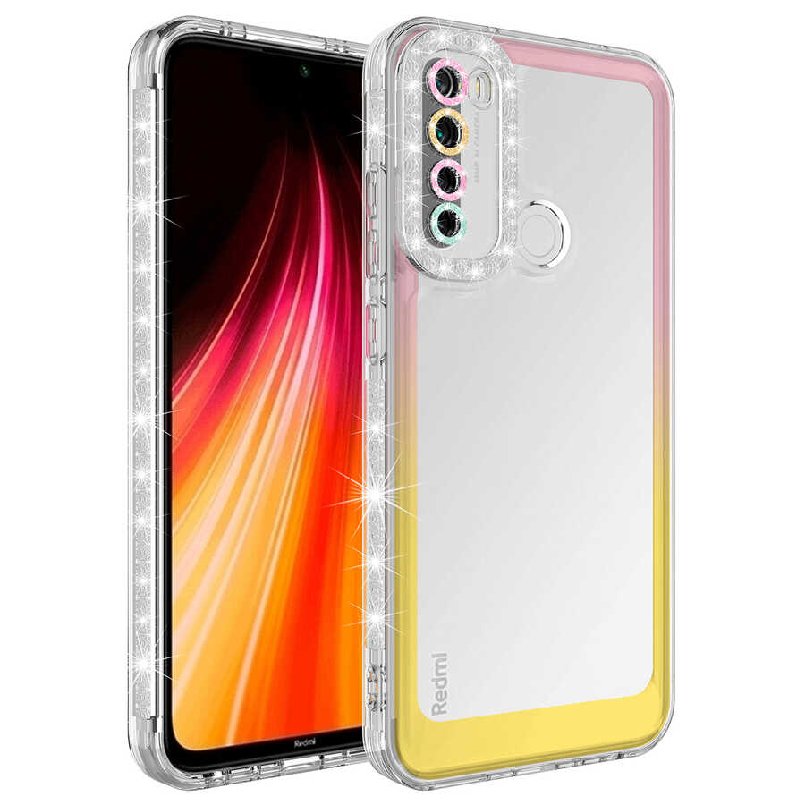 Xiaomi Redmi Note 8 Uyumlu Kılıf Simli ve Renk Geçiş Tasarımlı Lens Korumalı Zore Park Kapak