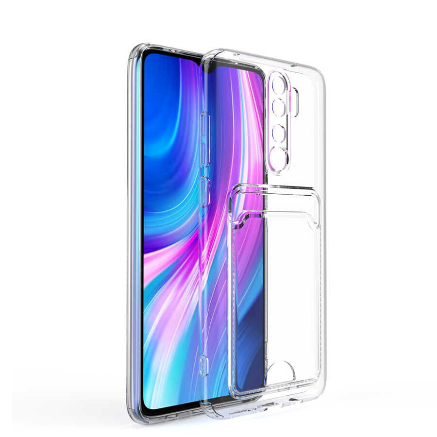 Xiaomi Redmi Note 8 Pro Uyumlu Kılıf Kartlıklı Şeffaf Zore Setra Clear Silikon Kapak