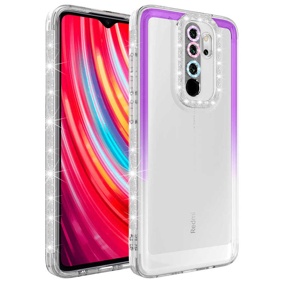 Xiaomi Redmi Note 8 Pro Uyumlu Kılıf Simli ve Renk Geçiş Tasarımlı Lens Korumalı Zore Park Kapak