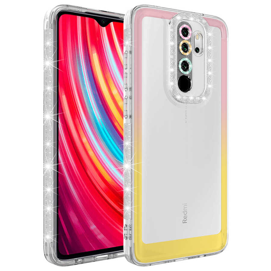 Xiaomi Redmi Note 8 Pro Uyumlu Kılıf Simli ve Renk Geçiş Tasarımlı Lens Korumalı Zore Park Kapak