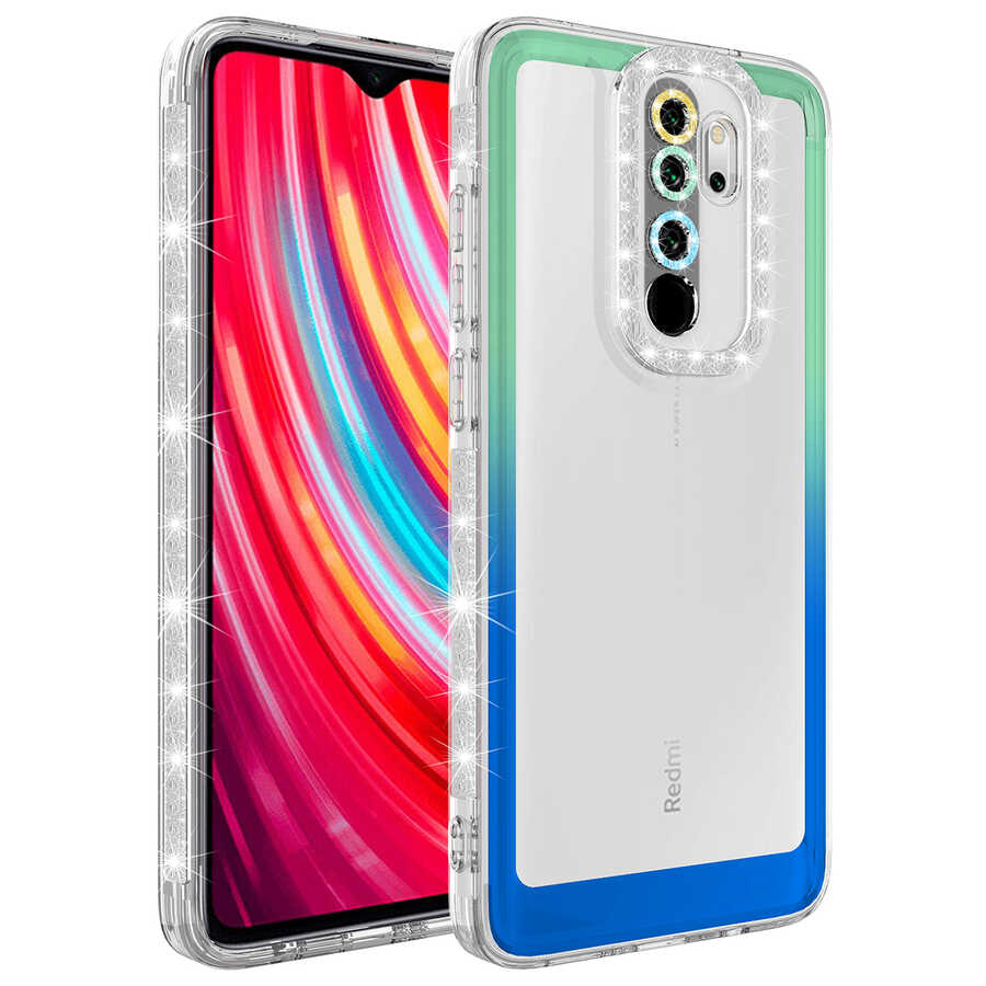 Xiaomi Redmi Note 8 Pro Uyumlu Kılıf Simli ve Renk Geçiş Tasarımlı Lens Korumalı Zore Park Kapak