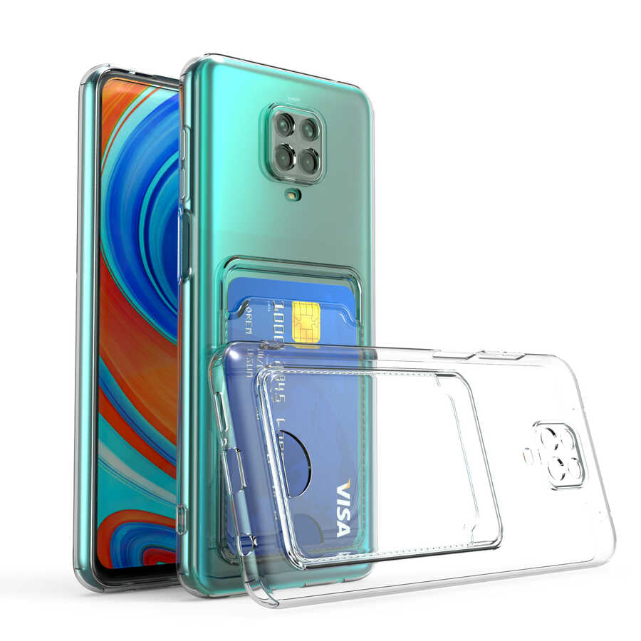 Xiaomi Redmi Note 9 Pro Uyumlu Kılıf Kartlıklı Şeffaf Zore Setra Clear Silikon Kapak