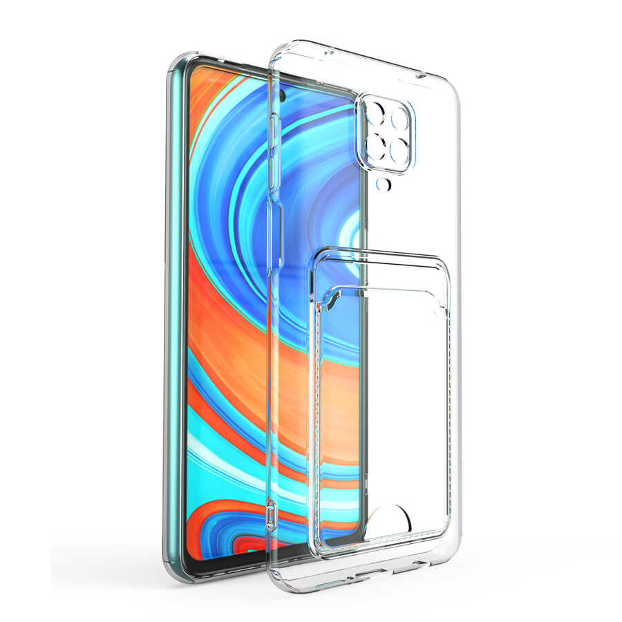 Xiaomi Redmi Note 9 Pro Uyumlu Kılıf Kartlıklı Şeffaf Zore Setra Clear Silikon Kapak
