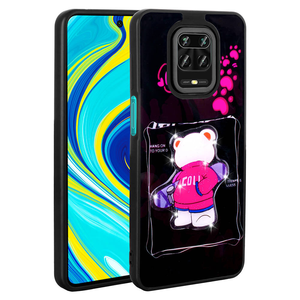 Xiaomi Redmi Note 9 Pro Uyumlu Kılıf Parlayan Kabartmalı İkonik Figürlü Zore Amas Silikon Kapak