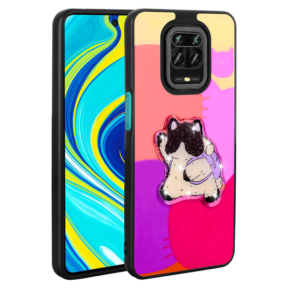 Xiaomi Redmi Note 9 Pro Uyumlu Kılıf Parlayan Kabartmalı İkonik Figürlü Zore Amas Silikon Kapak