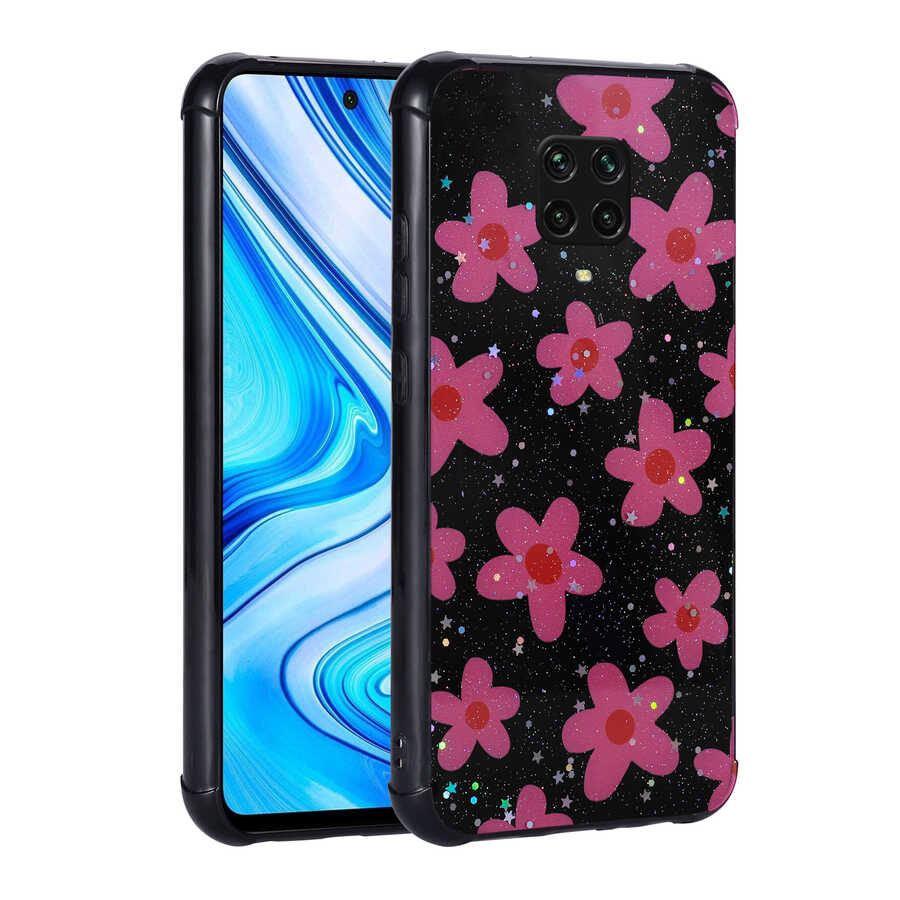 Xiaomi Redmi Note 9S Uyumlu Kılıf Simli Desenli Kamera Korumalı Parlak Zore Popy Kapak