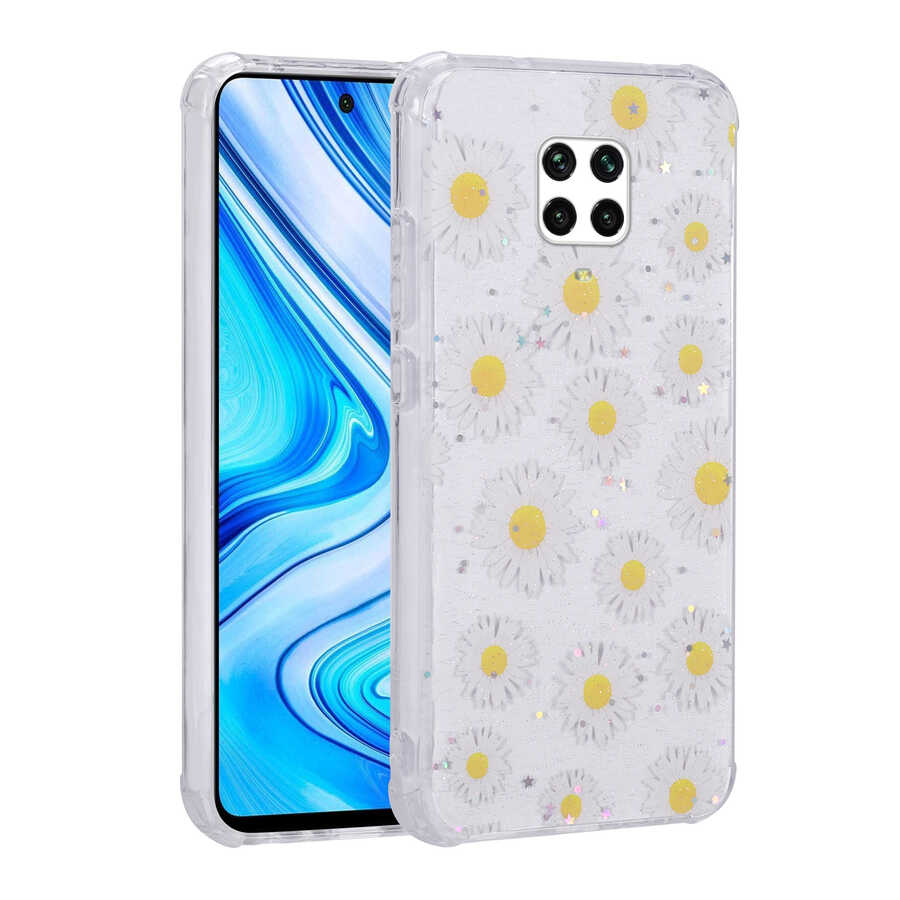 Xiaomi Redmi Note 9S Uyumlu Kılıf Simli Desenli Kamera Korumalı Parlak Zore Popy Kapak