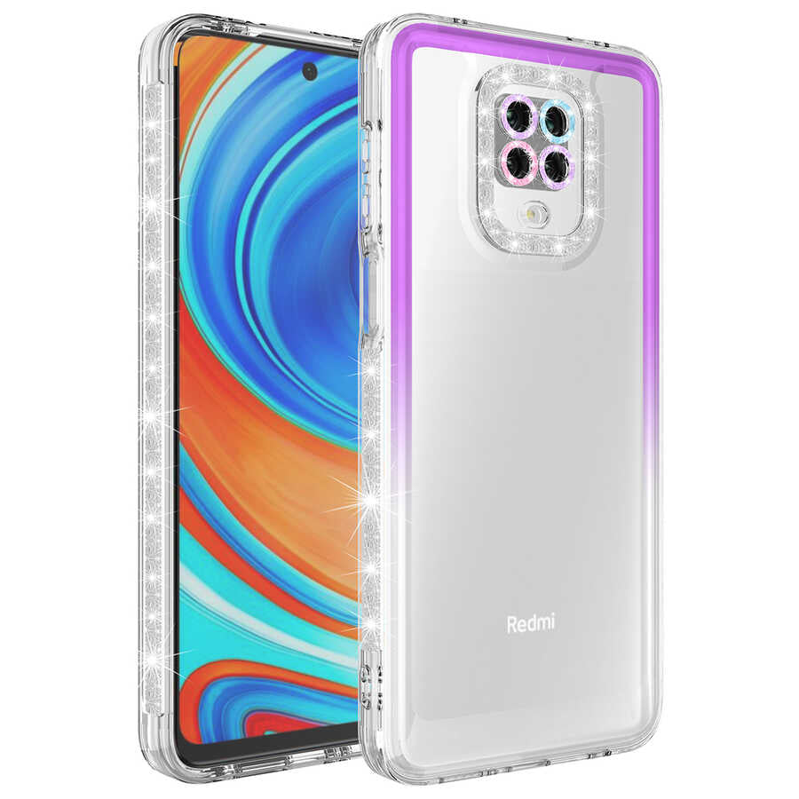Xiaomi Redmi Note 9S Uyumlu Kılıf Simli ve Renk Geçiş Tasarımlı Lens Korumalı Zore Park Kapak