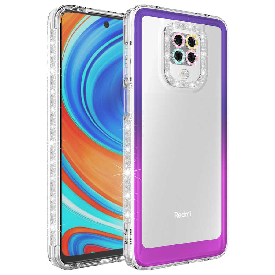 Xiaomi Redmi Note 9S Uyumlu Kılıf Simli ve Renk Geçiş Tasarımlı Lens Korumalı Zore Park Kapak