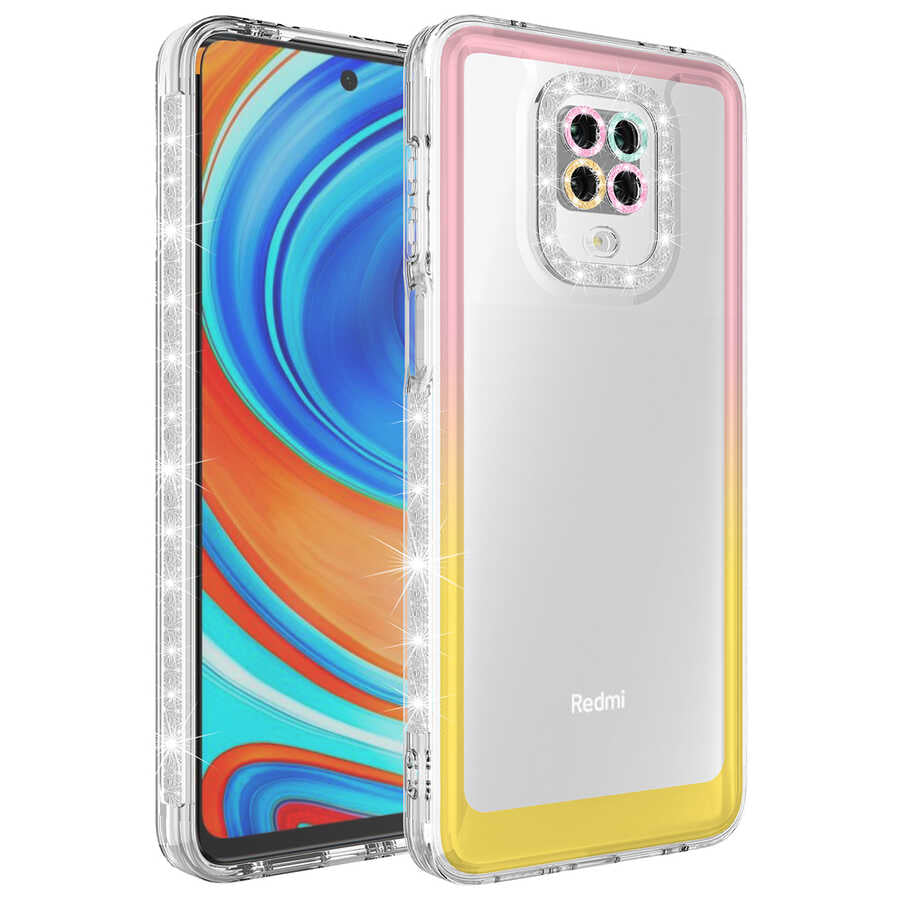 Xiaomi Redmi Note 9S Uyumlu Kılıf Simli ve Renk Geçiş Tasarımlı Lens Korumalı Zore Park Kapak